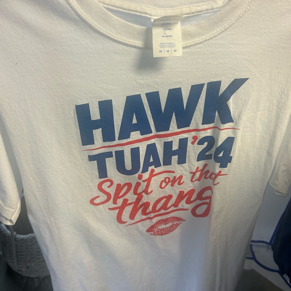 Port and Company White Tee with Blue and Red Print